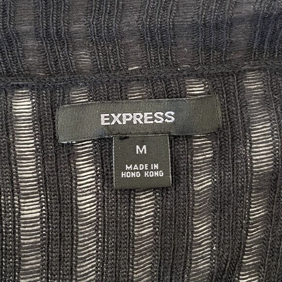 Express Y2K Ruffle Open Knit Long Cardigan Size M Black Sheer Witchy Bell Sleeve - Picture 11 of 15